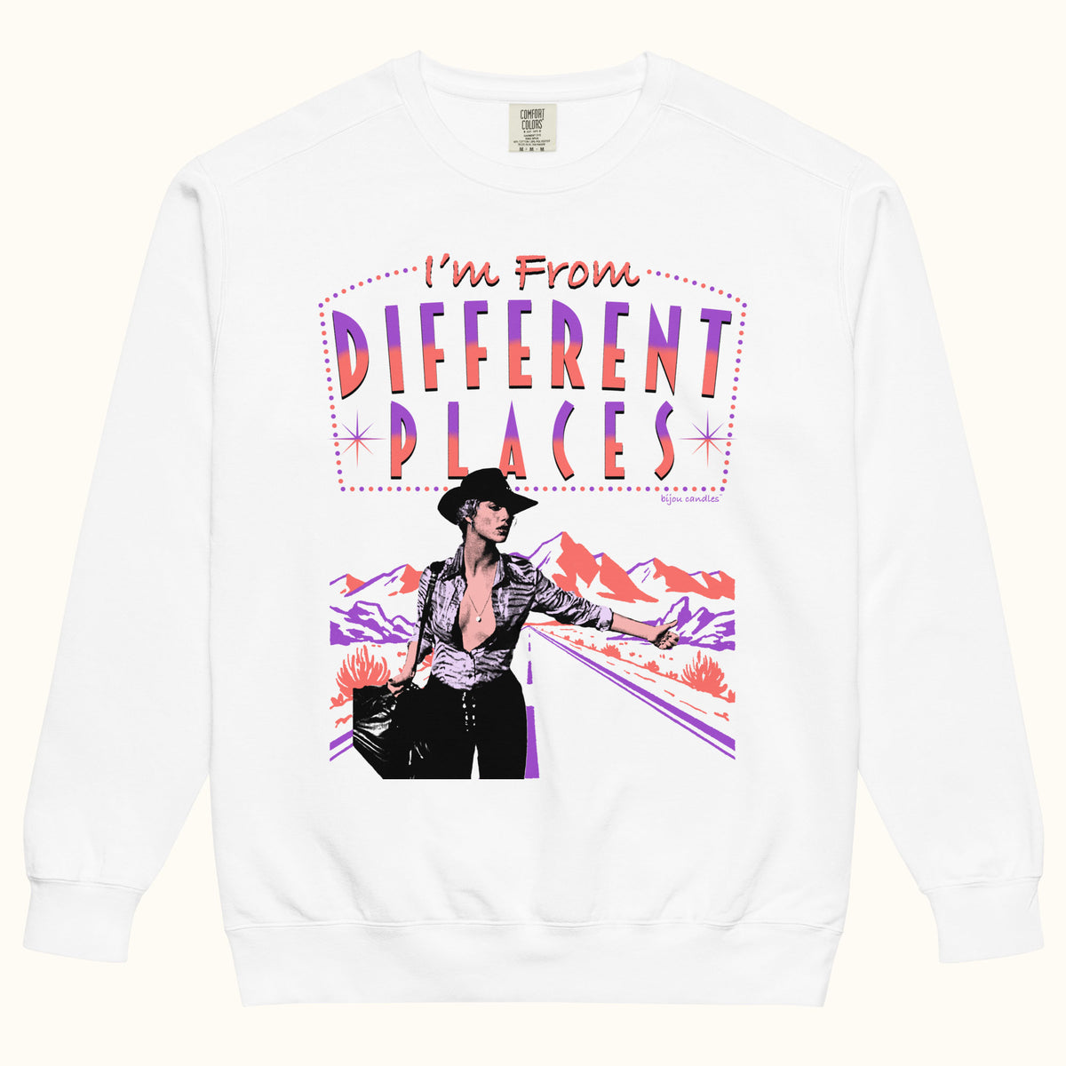 Different Places Showgirls Unisex Sweatshirt in White, Premium fabric