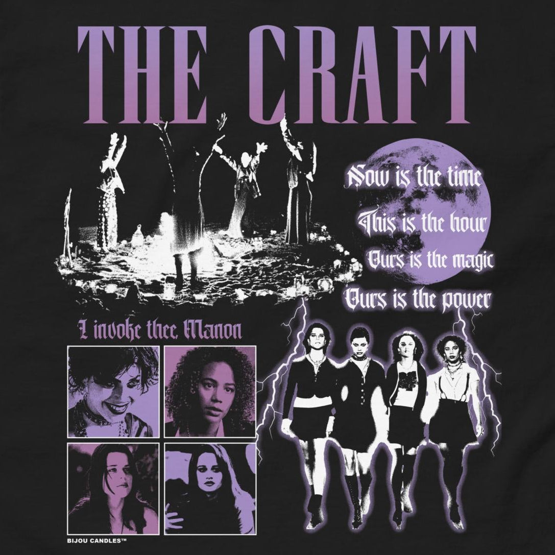 Black t-shirt with 'The Craft' graphic design featuring text and images of characters.