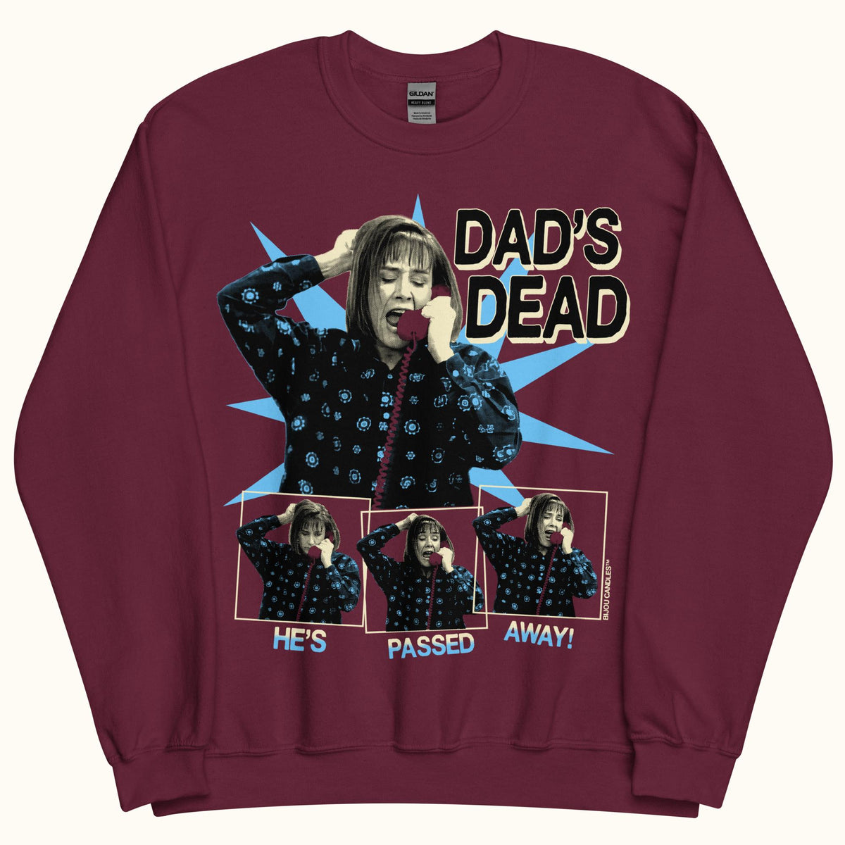Aunt Jackie Dad's Dead Unisex Sweatshirt in Maroon, Standard fabric