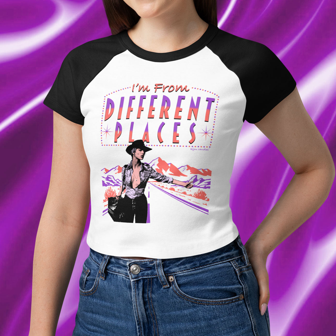 Different Places Showgirls Women’s Micro-rib Raglan Baby Tee
