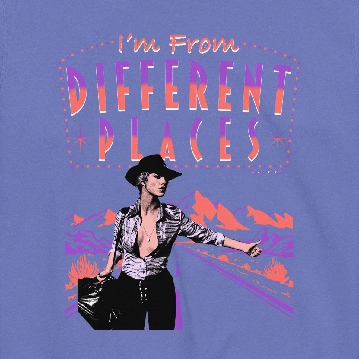 Different Places Showgirls Unisex Sweatshirt in Flo Blue, Premium fabric