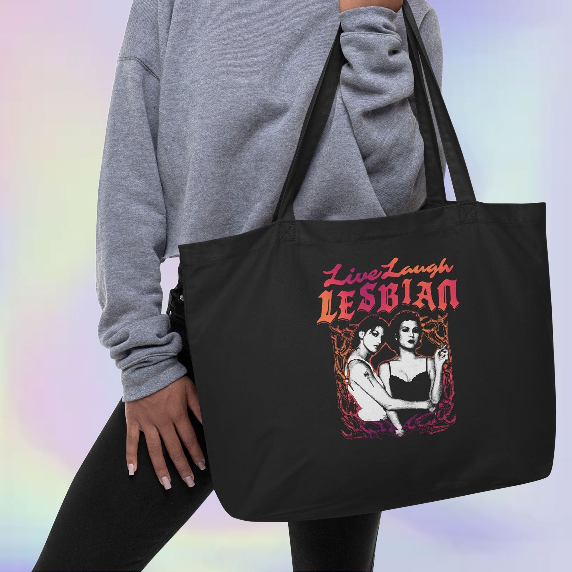 Bound Live Laugh Lesbian Large Organic Cotton Tote Bag