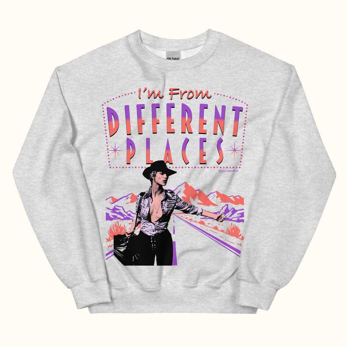 Different Places Showgirls Unisex Sweatshirt in Ash, Standard fabric