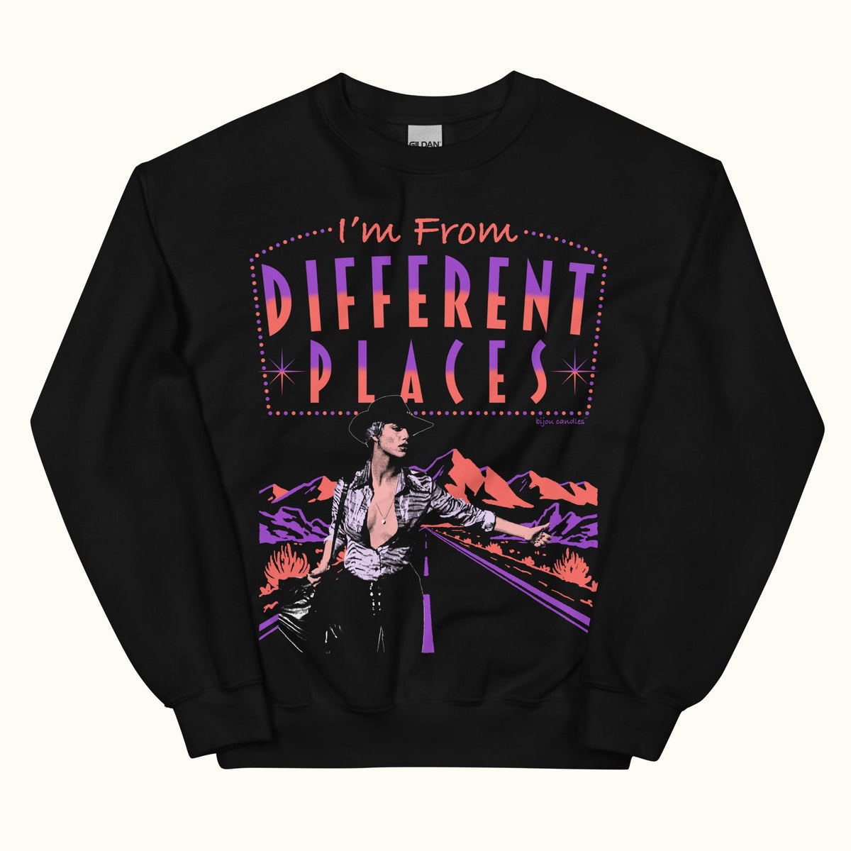 Different Places Showgirls Unisex Sweatshirt in Black, Standard fabric