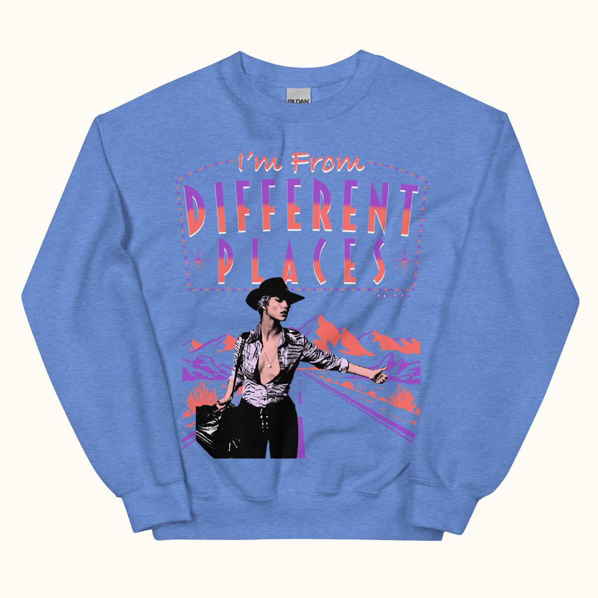 Different Places Showgirls Unisex Sweatshirt in Royal Blue Heather, Standard fabric
